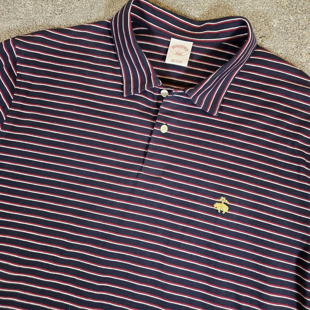 Brooks Brothers Mens 346‎ Short Sleeve Polo Red White Blue Striped Large